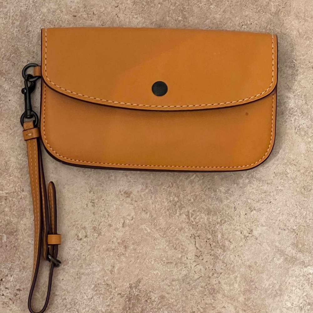 Tan Leather Wristlet Clutch